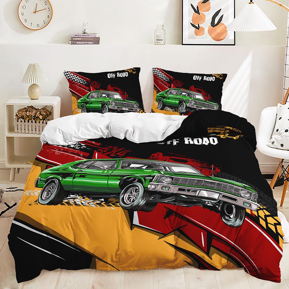 

Трехсекционный пододеяльник с изображением гоночного автомобиля, комплект из двух постельных принадлежностей с цифровой печатью 135 * 200 (two-piece set) 90g