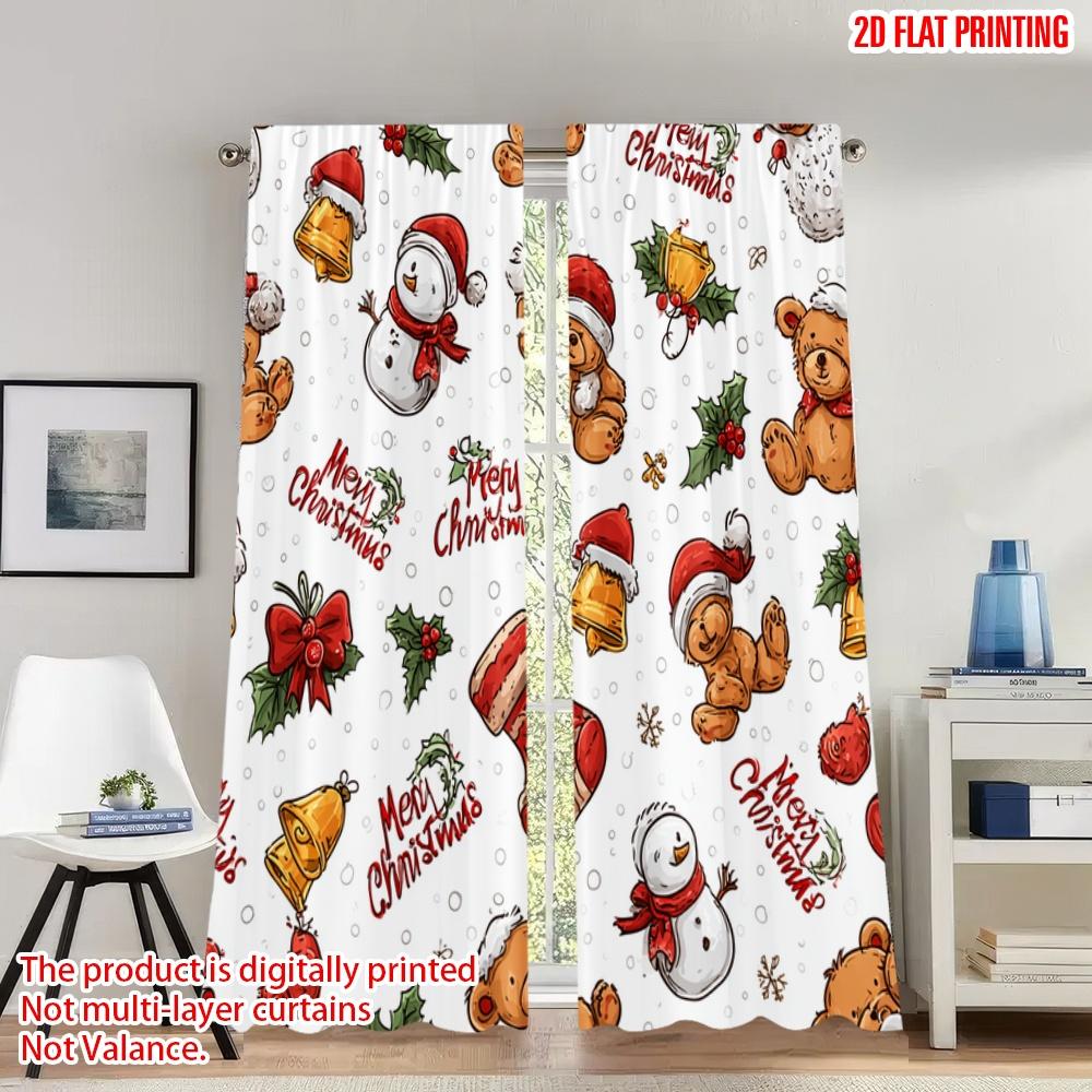 

Flat Printing Christmas Curtains Merry Santa Bear Snowman Digital Printed Polyester Drapes Party Decorations Set Of 2 Made W100*H70(CM)-Hooks&1PCS