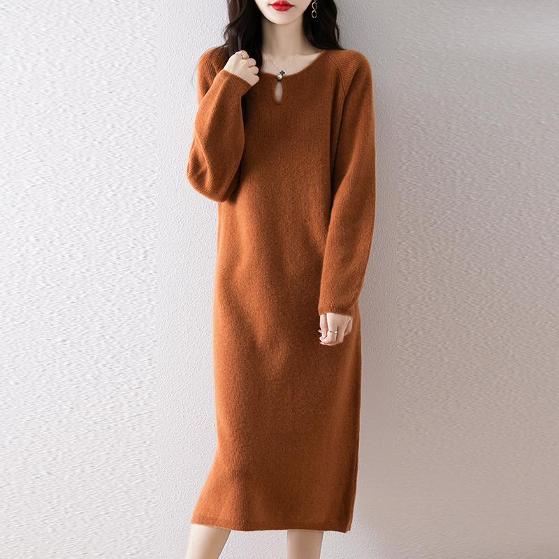 Women Sweater Dress 100% Wool MODERN NEW SAGA O-neck Knit Long Pullover Winter Jumpers Wool Long Dress Female