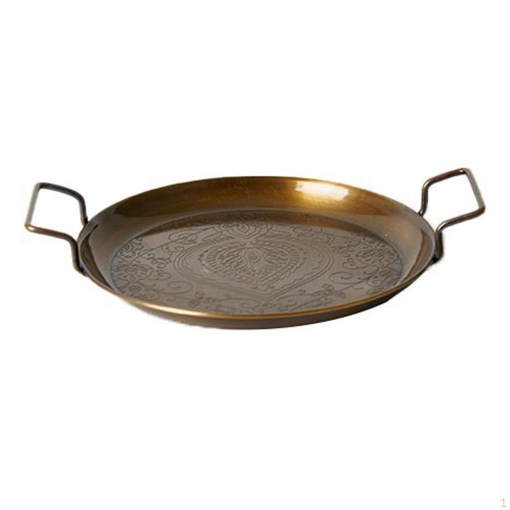 Brass Tray with Handles Decorative Engraved Toned for Home Stylists, Hosts, Coffee Table,