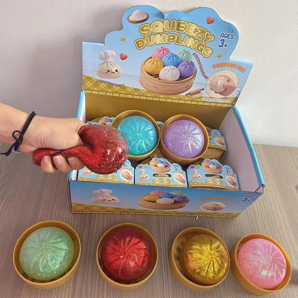 Dumplings Glitter Dumpling Toy Cute Dumplings Squishiest With Steamer Box Stress & Anxiety Toys For Kids & Adults Non Prospector