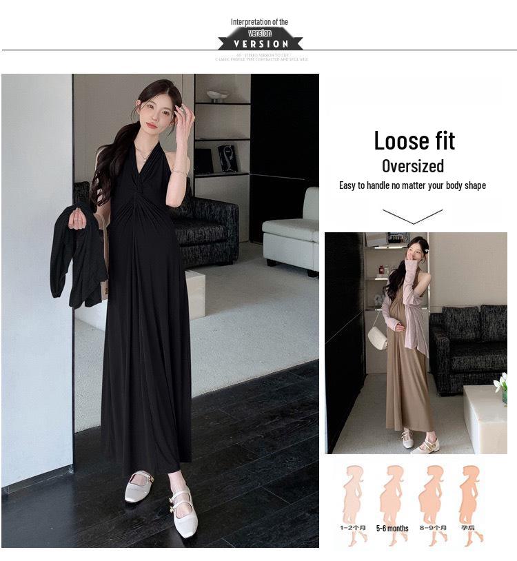 Maternity Dress Set: Spring/Summer 2026 Halter Neck Sun Protection & Slimming Design