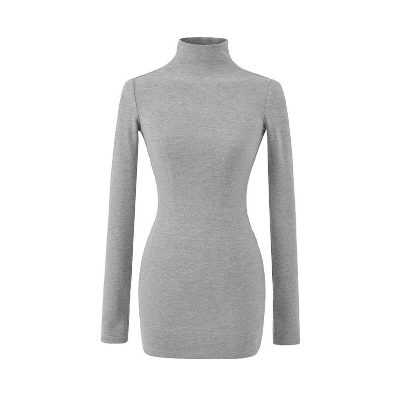 European High-Neck Long-Sleeved Slim Fit Dress for Fall/Winter