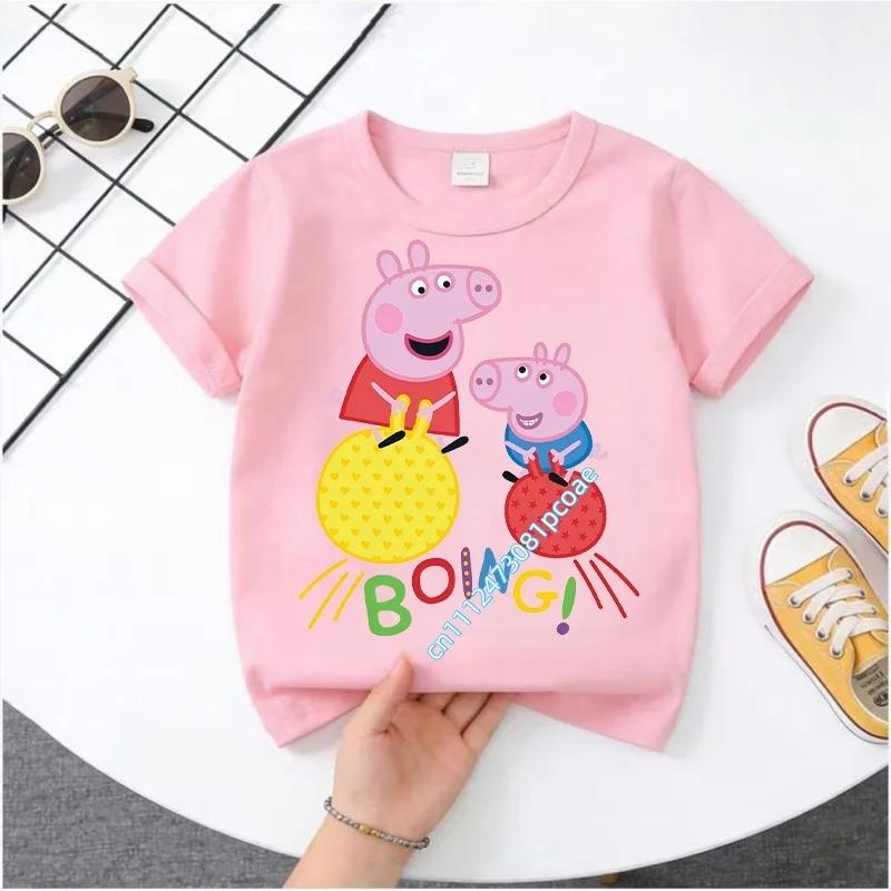 2026 Summer T-shirt - Peppa Pig Children's Pure Cotton Short-Sleeved Boys' Sport Shirt for Girls' Casual Top with Cartoon Print