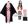 Kamado Nezuko Cosplay Halloween Costume Party Clothes Anime Kimetsu No Yaiba Outfit Wig Shoes Set