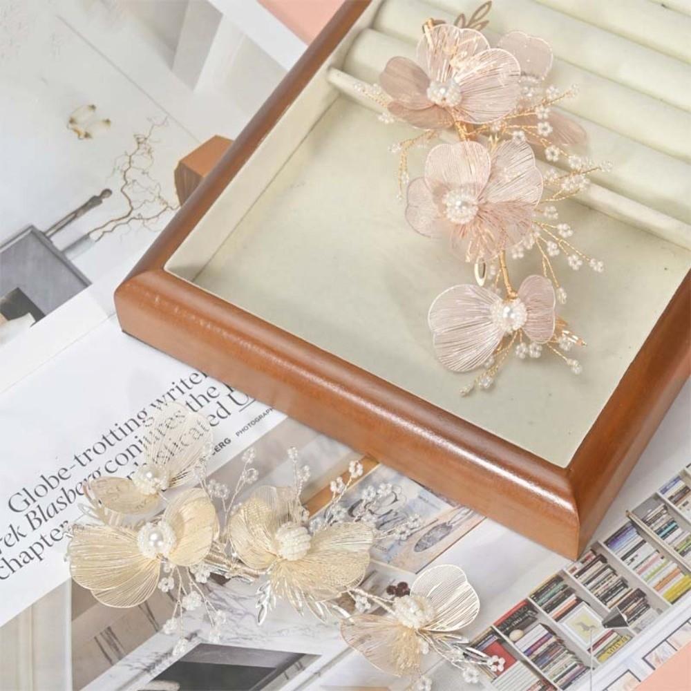 Pearls Bridal Hairpin Exquisite Flower Pinch Hair Clip Headwear Wedding Headdress  Women