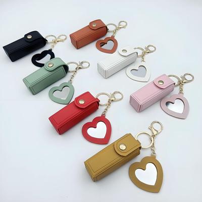 Portable Lipstick Storage Box Lipstick Bag Organizer Case with Heart Mirror Lip Balm Protection Cover Cute Gift for Girl