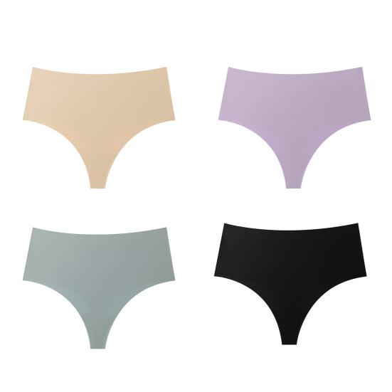 Women High Waisted Seamless Thongs Control Solid Color Breathable Tummy Panties Stretch Ladies Ice Silk Brief