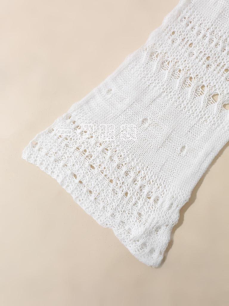 Damen Sommer Hohlmuster Glockenärmel Strandkleid mit Textur