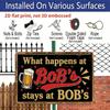 2D Flat 1pc ("8X12"), "What Happens At Bob'S Stays At Bob'S" Vintage Metal Sign - Funny Beer Lover Gift for Bar, Man Cave, or Home Decorgift Sign