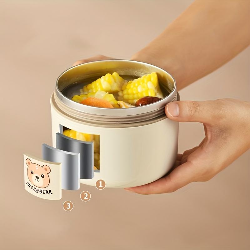 Cute Bear Pattern Stainless Steel Insulated Lunch Box, microwave-safe, multi-layer sealed portable bento box for students and office workers.
