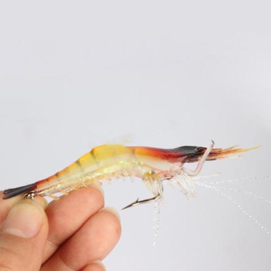 3Pcs Soft Lifelike Simulation Shrimp Prawn Fishing Lures Luminous Bead Hook Bait