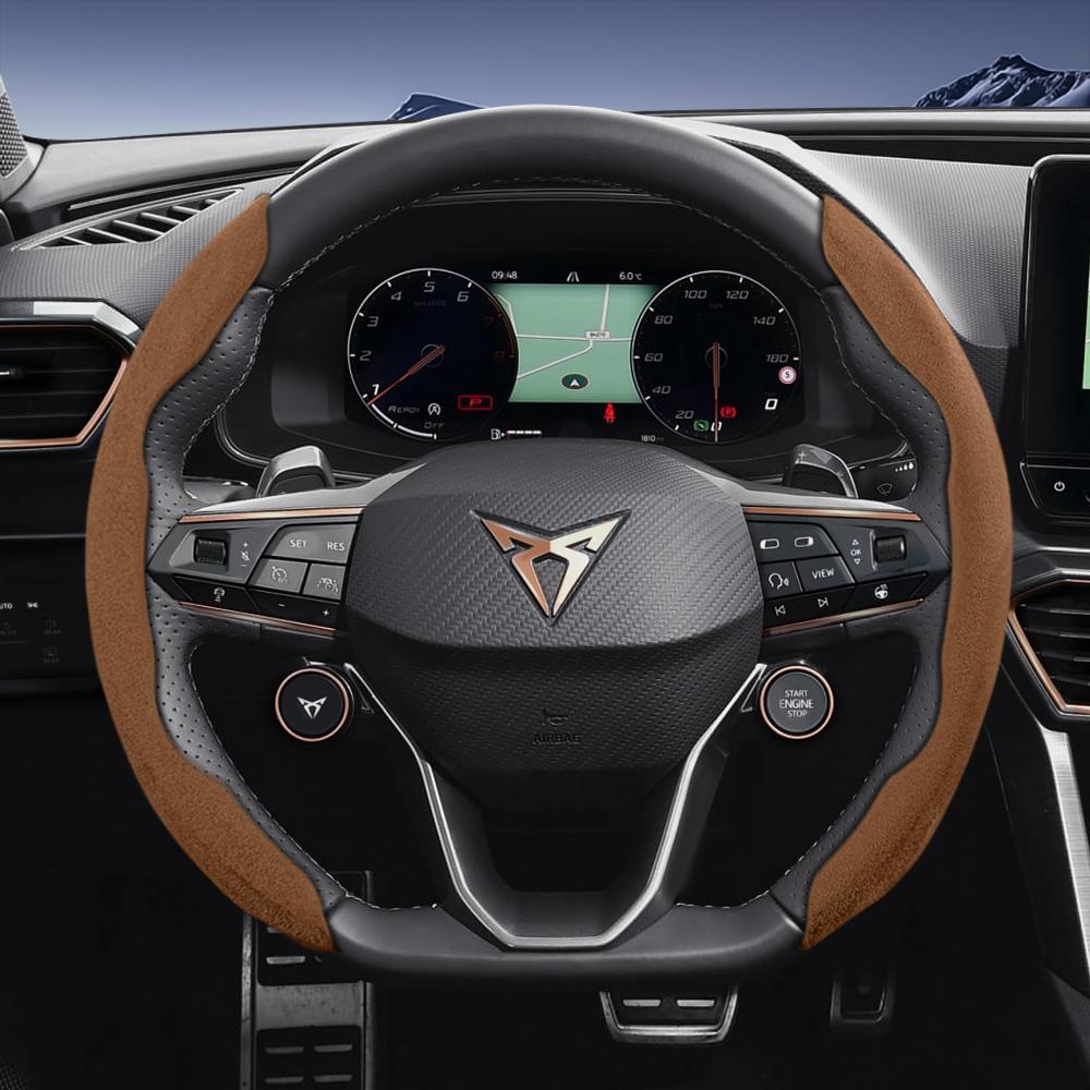vcxja9 Suitable for Cupra Sports Suede Steering Wheel Cover with Split Snap-On Design for Models Such as Formentor, Leon Sportstourer, Born, Ateca,
