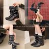 Woman Knight Boots Vintage Rivet Hottie Shoes 2026 Autumn Ladies Elegant Pointed Toe Thick Heel Western Cowboy Botas Para Mujer