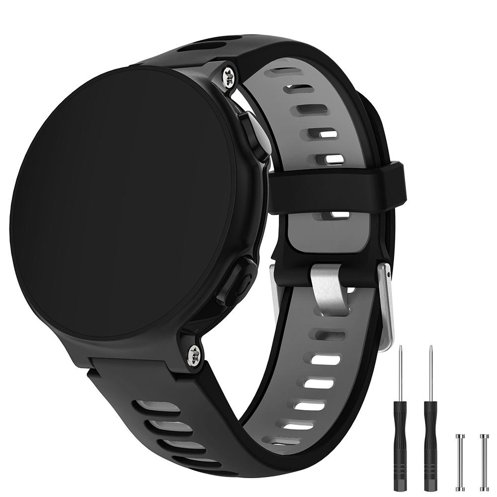 

For Garmin Forerunner 735XT 220 230 235 620 630 Silicone Watch Band Strap Silver Buckle Strap with Spring Bars Black/Grey
