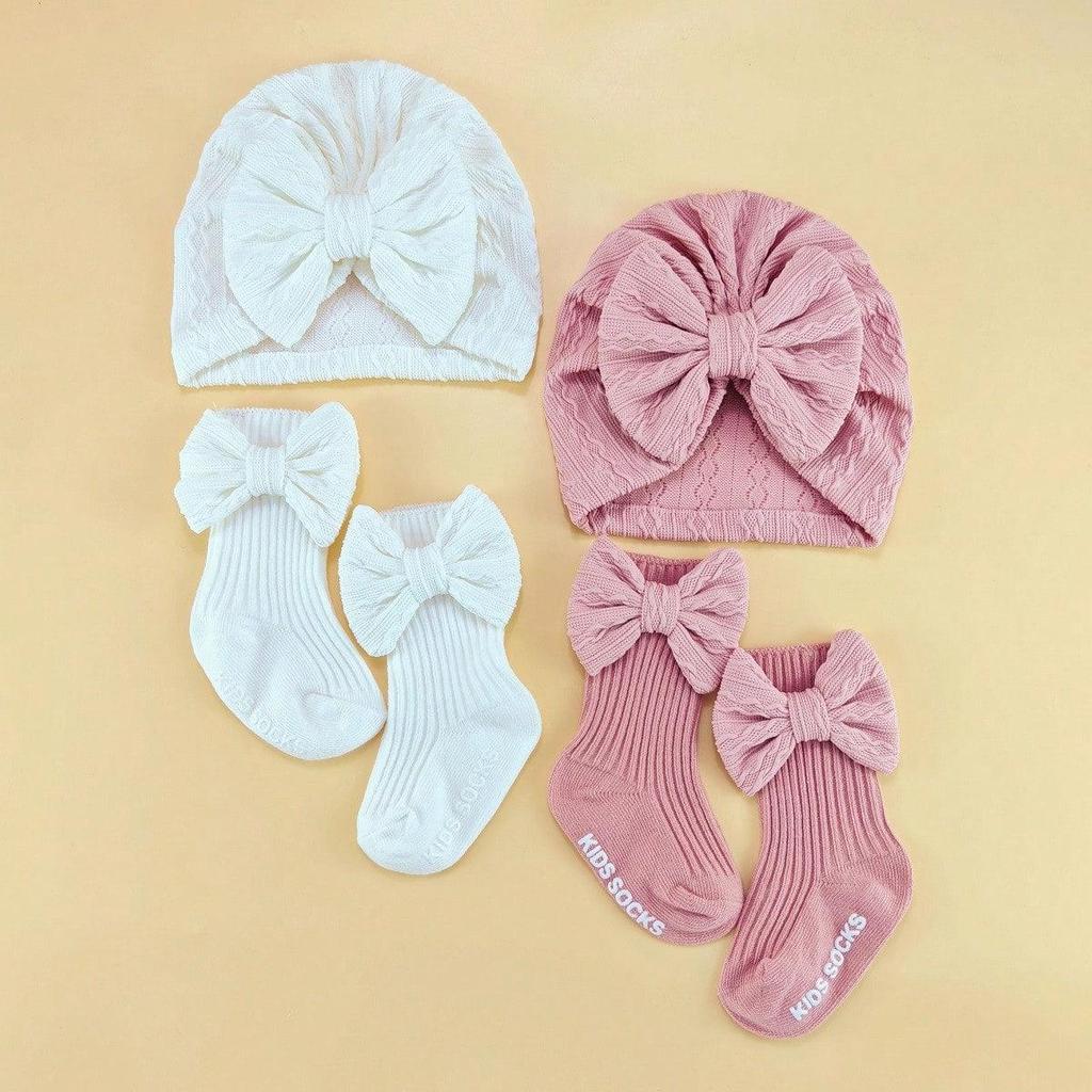 Baby Bow Headband & Socks Set - Newborn Hat & Accessory Bundle