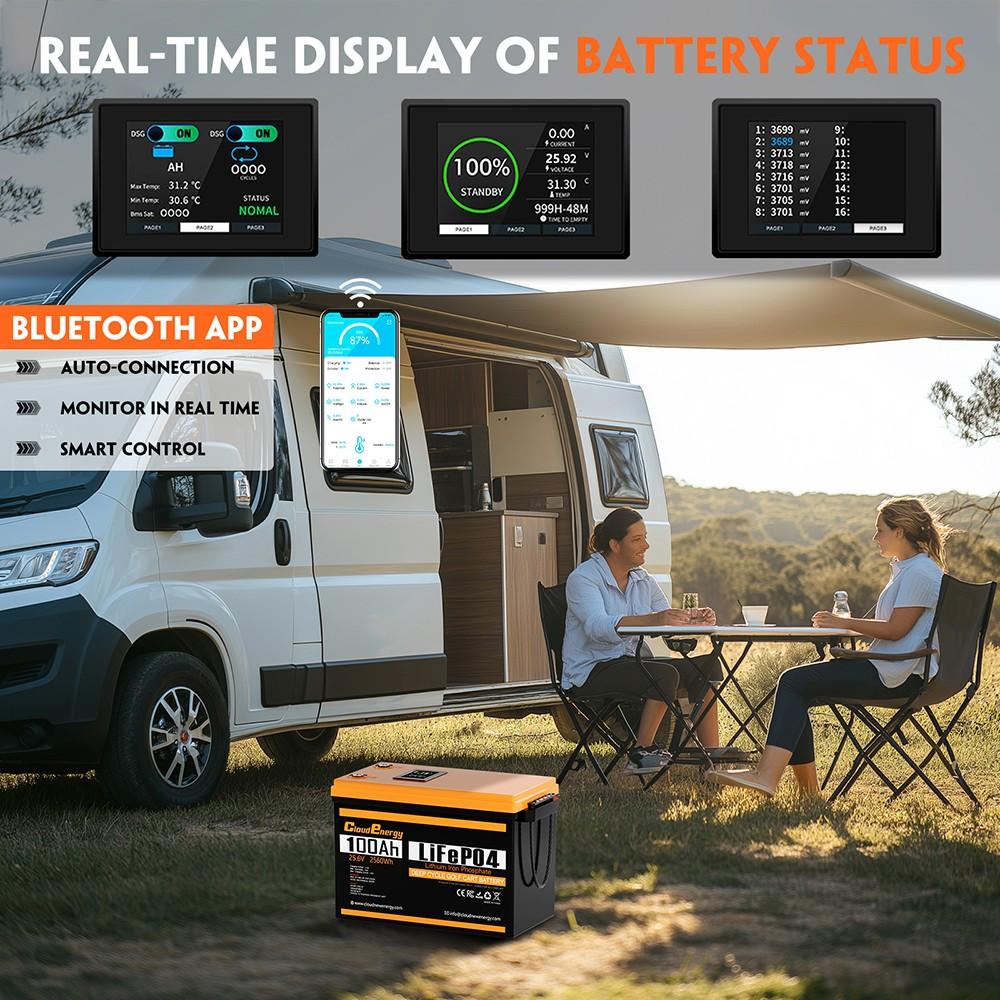 Cloudenergy 24V 100Ah LiFePO4 Battery Pack Backup Power, 2560Wh Energy, 6000+ Cycles, Built-in 100A BMS