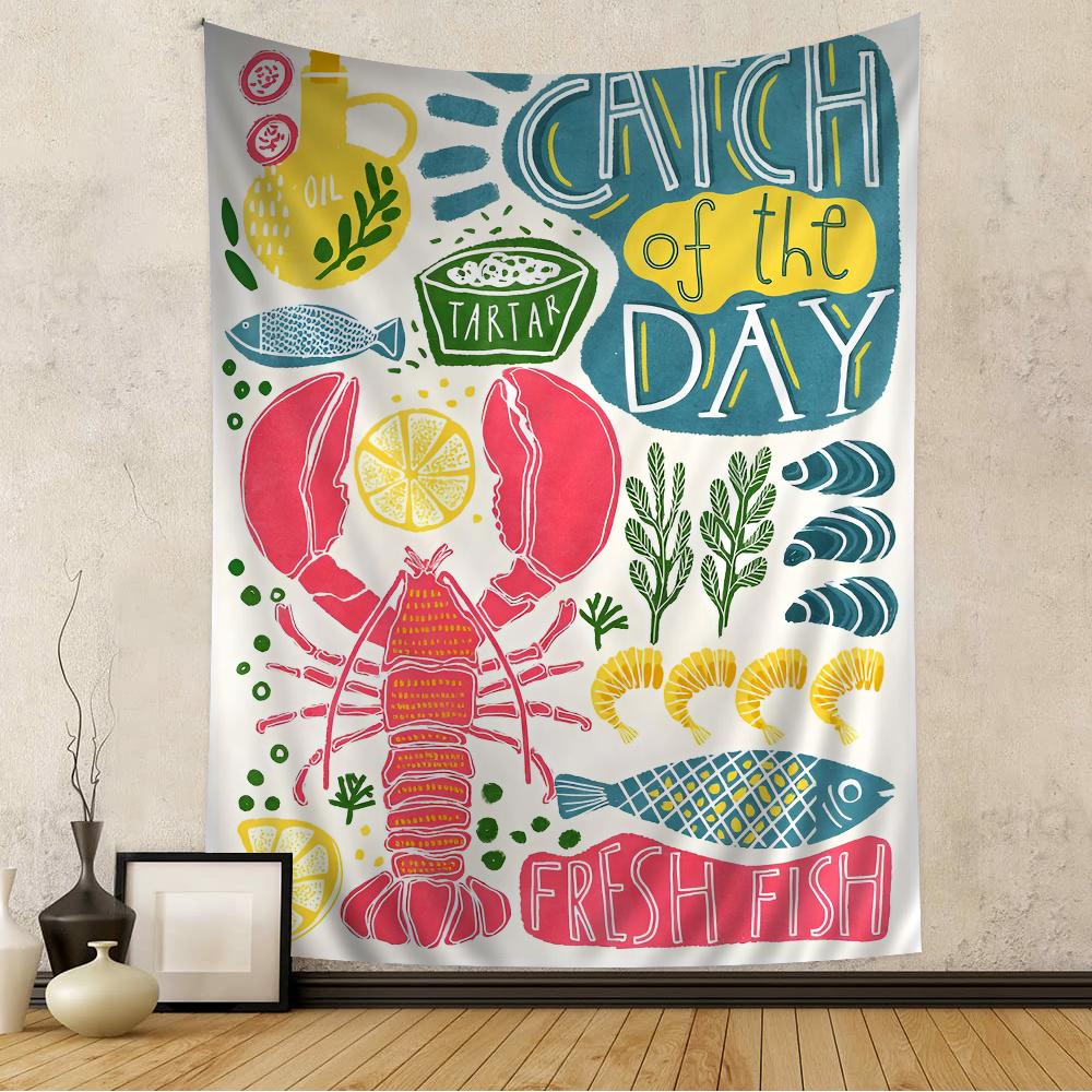 VIKAMA Summer Ocean Art Tapestry Scandinavian Style Fish Images Living Room Sofa Background Wall Modern Minimalist Decoration