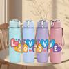 1PC Love Word Multicolor Heart Doodle Design 750ml Color Plastic Sports Water Bottle Leakproof Flip Straw Lid Suitable for Sports Office Home Use