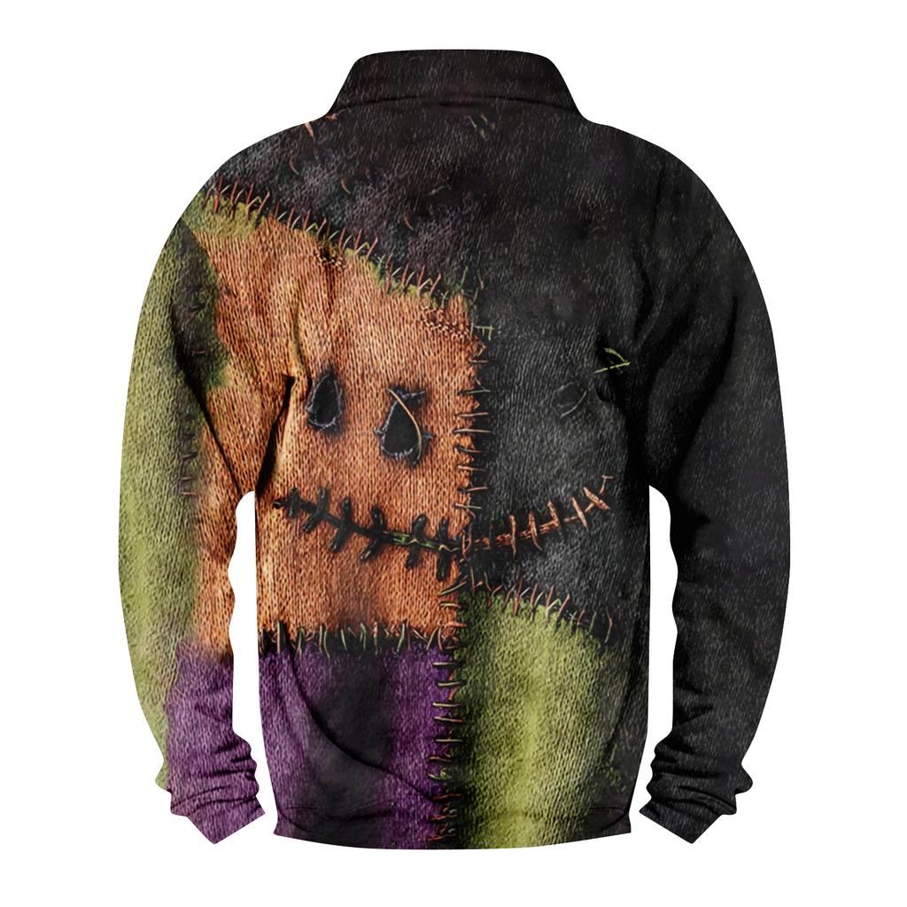 Herren Casual Fashion Weihnachtsdruck Kapuzenpullover Breiter Herren Loose Button Stand Collar Kapuzenpullover