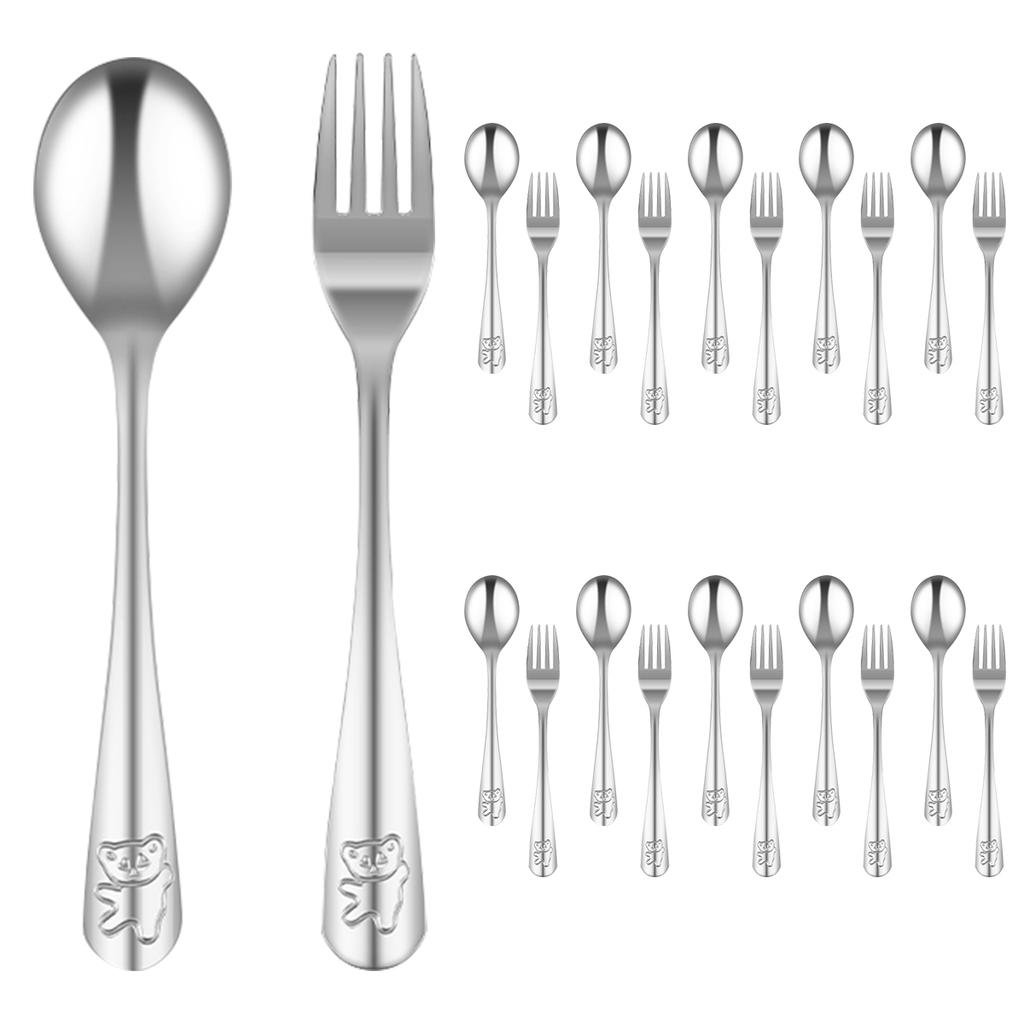 10Pcs Kids Teaspoon Spoon Food Feeding Fork Utensils Set Stainless Steel Dinnerware Cute Cartoon Bear Tableware Silverware