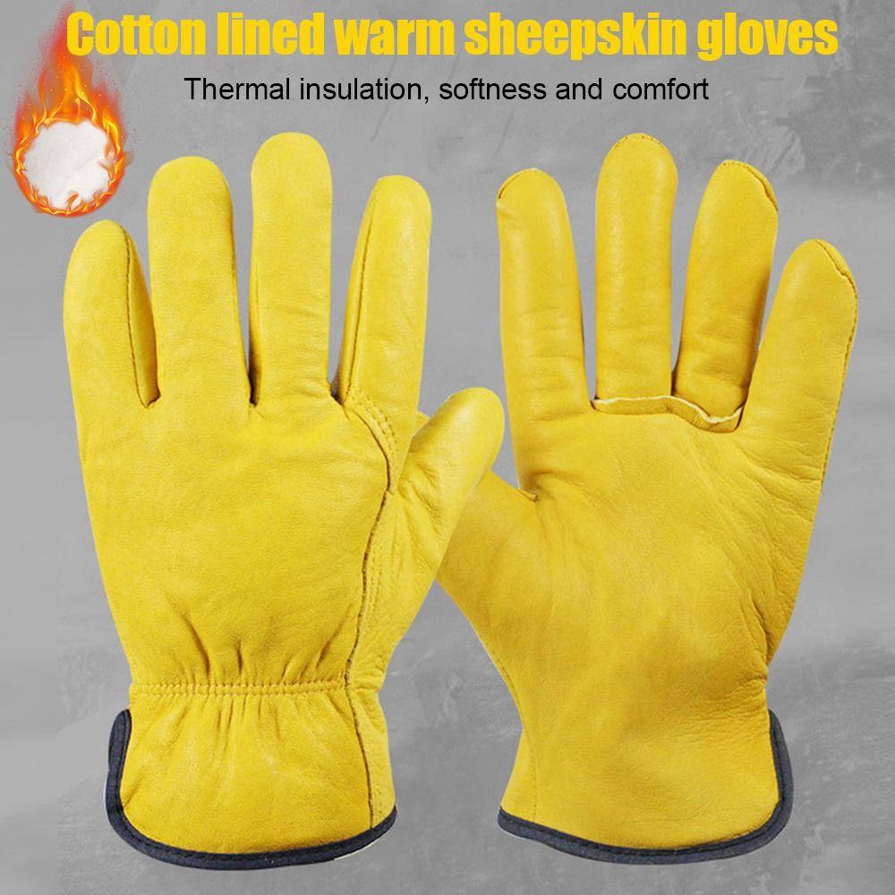 Wear-resistant Leather Mechanic Garden Plush Work Gloves Labor Gloves Driving Gloves Winter Warm