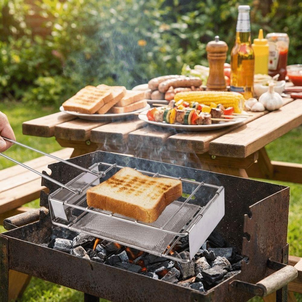 Stainless Steel Bread Toaster Folding Sausage Grilling Rack Barbecue Grill  Outdoor Camping