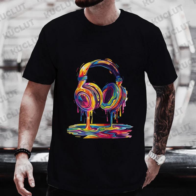 Men's Summer Graphic T-shirt with Hip Hop Fusion Earphones