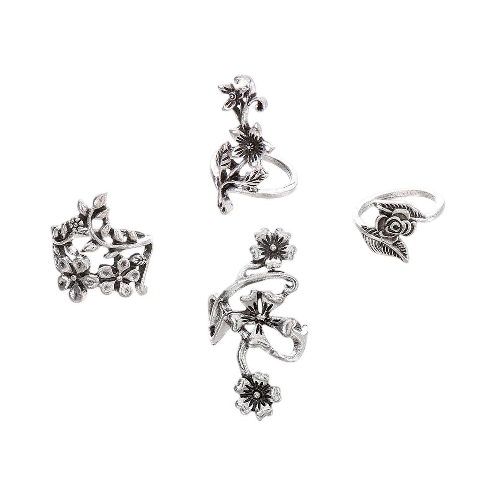 

Fashion Women s 4 Piece Ring Set - Ladies Ring Metal Ring Glossy Ring Metal Ring Holiday Gift One Size серебряный