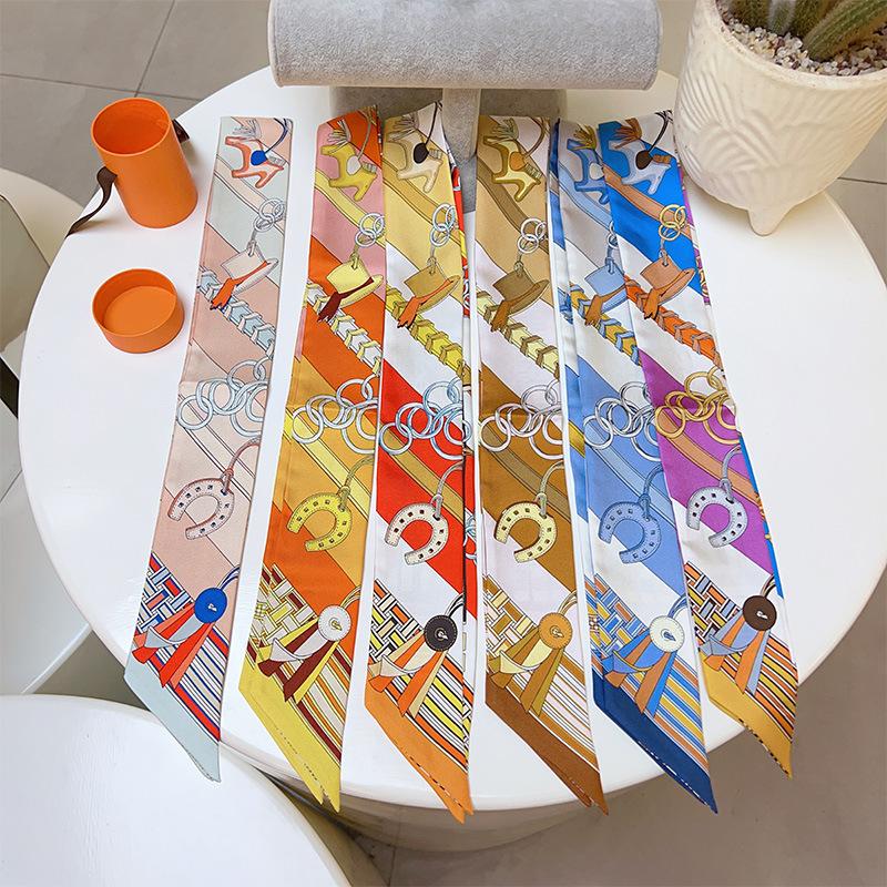 New ins wind reins small silk scarf decorative printing wrapping bag handle slender silk DIY handmade headband