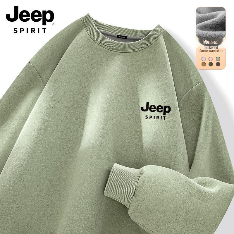 JEEP SPIRIT Men's Fleece-Lined Crewneck Pullover Sweatshirt