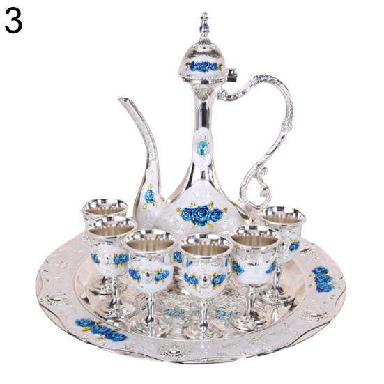 8Pcs/Set European Cup Kettle Vintage Metal Wine Wedding Tray Kit Home Gifts