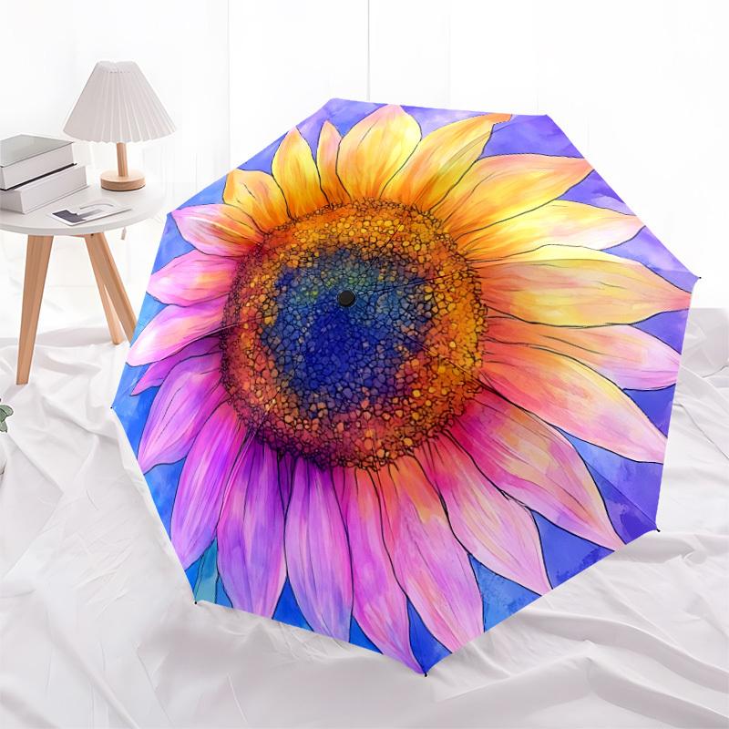 1pc Sunflower Bloom Automatic Folding Umbrella - 8-Rib Compact Travel Umbrella Durable & Portable for Outdoor Use, Perfect Gift017