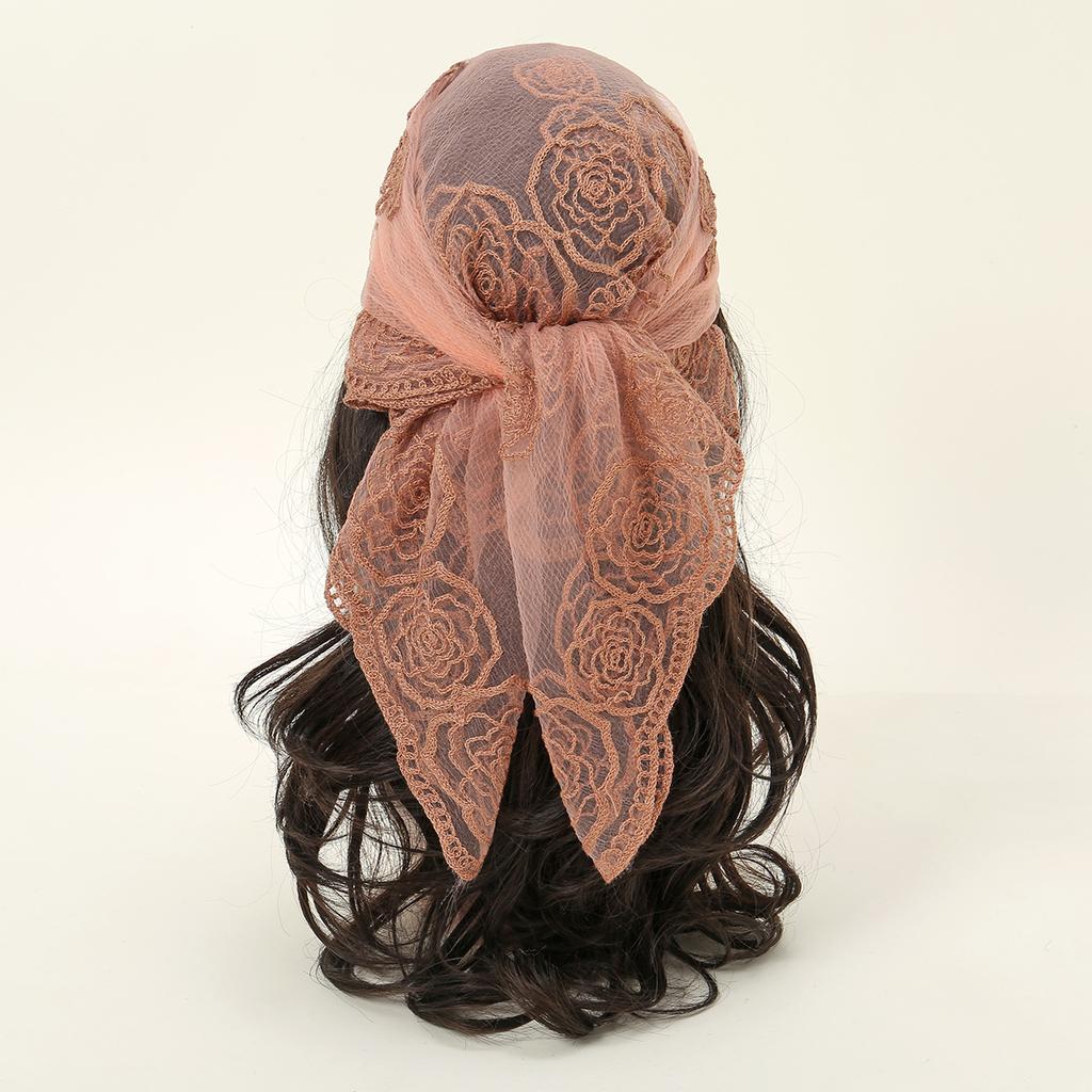 Embroidery Lace Muslim Hijab Square Scarf For Women Flower Headscarf Wrap Foulard Islam Turban Headband Bandana Headwear 80*80cm