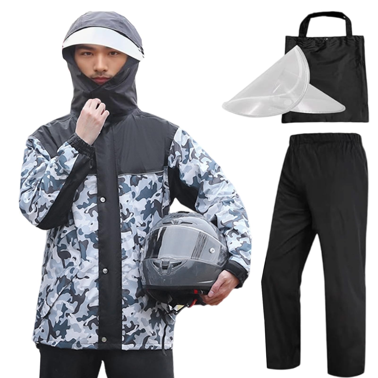 Мужской мотоциклетный дождевик Formemory, водонепроницаемый и ветрозащитный, раздельная конструкция для сильного дождя, сверхпрочный, легкий, камуфляжный дизайн (Размер L)