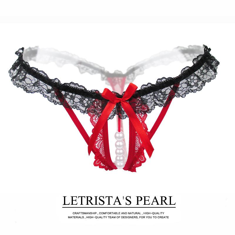 Sheer Pearl Open Crotch Thong Lingerie Set for Women