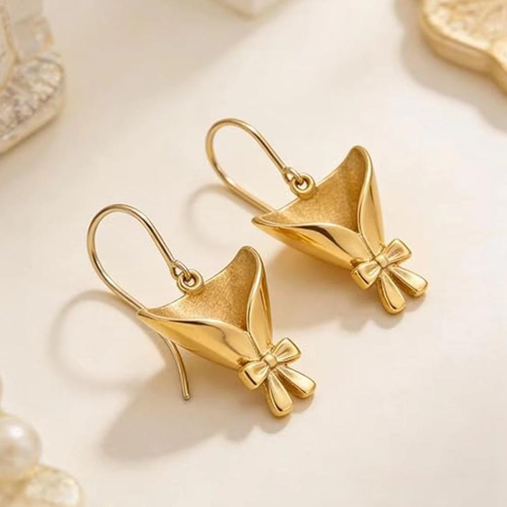 Romantic Gold Color DIY Flower Holder Earrings For Women Creative Insertable Flowers Bouquet Vase Earring Party Wedding Jewelry