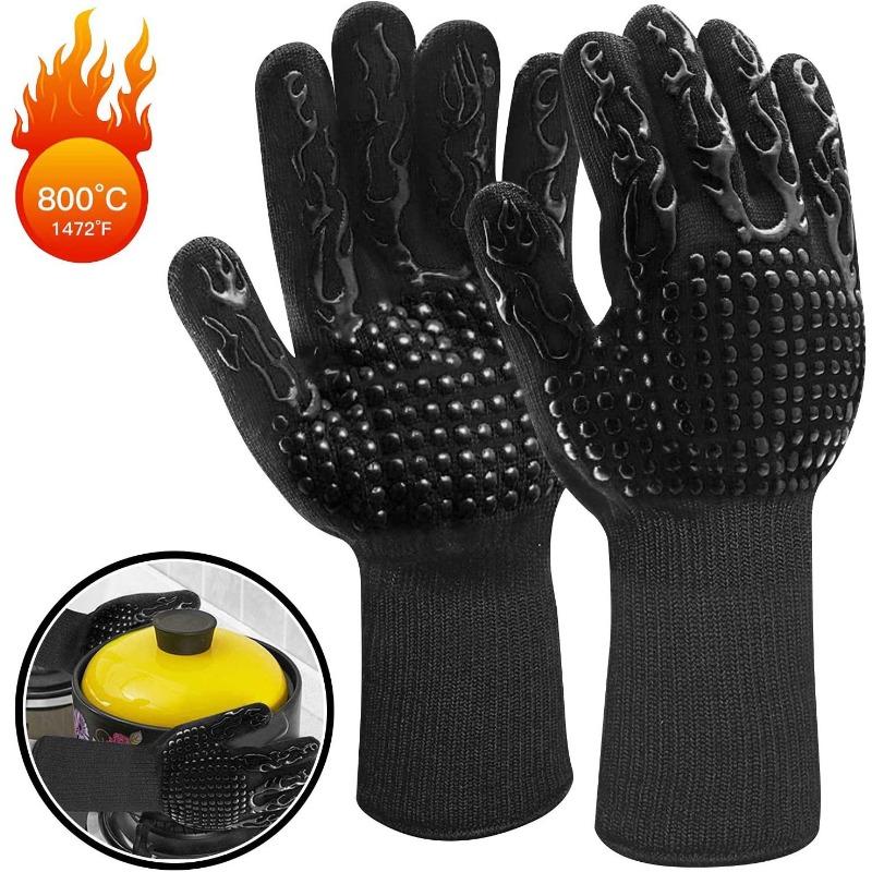 Hitzebeständige 500°C BBQ-Handschuhe - Aramidfaser Silikon, rutschfest, wärmeisolierend, flammhemmend, für Ofen & Küche geeignet