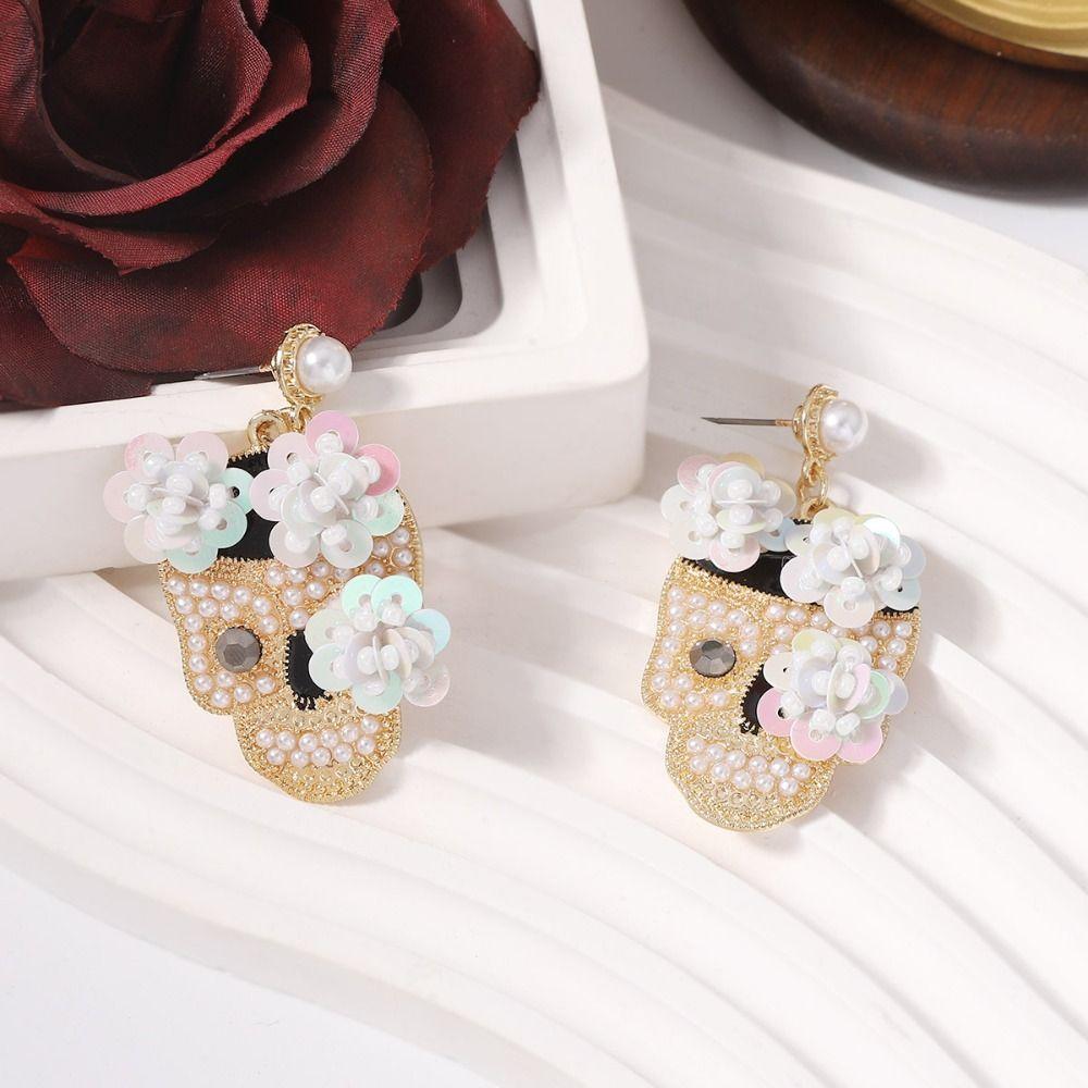 Personality Vintage Earring Rhinestone Glitter Skeleton Stud Earrings  Women