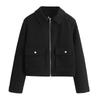 TAOP&ZA Early Spring Soft Jacket with Zipper Detail and Turn-Down Collar, Long Sleeve, Short Outerwear