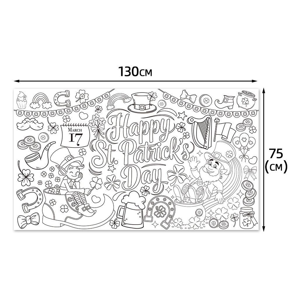 130x75cm St Patricks Day Coloring Tablecloth Shamrocks Lucky Giant Coloring Banner Giant Size DIY Paper Coloring Poster