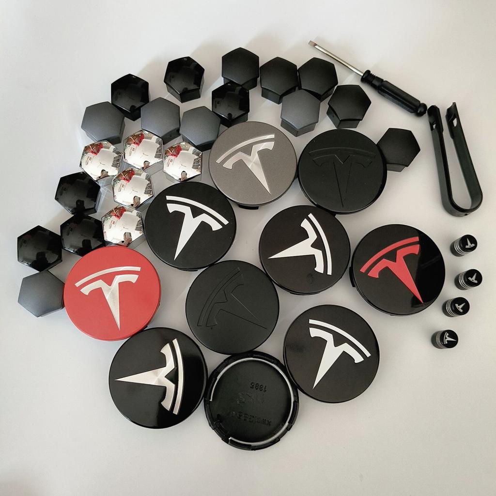 AEQTV1 5PCS 27PCS 31PCS For Tesla Model3 S/X Y Juniper Car Wheel Hub Cover Rim Center Cap Decoration Accessories Cybertruck Roadster