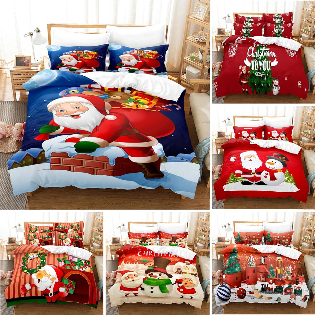 Christmas Bedding Set Polyester Duvet Cover Quilt Comforter Pillow Case 3D Red Double Full King Queen Twin Single 2/3PCS Bedroom
