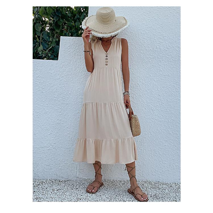 Sommerkleid für Damen, Tankkleid, ärmellos, lockeres, lässiges, einfarbiges Kleid, langes Kleid