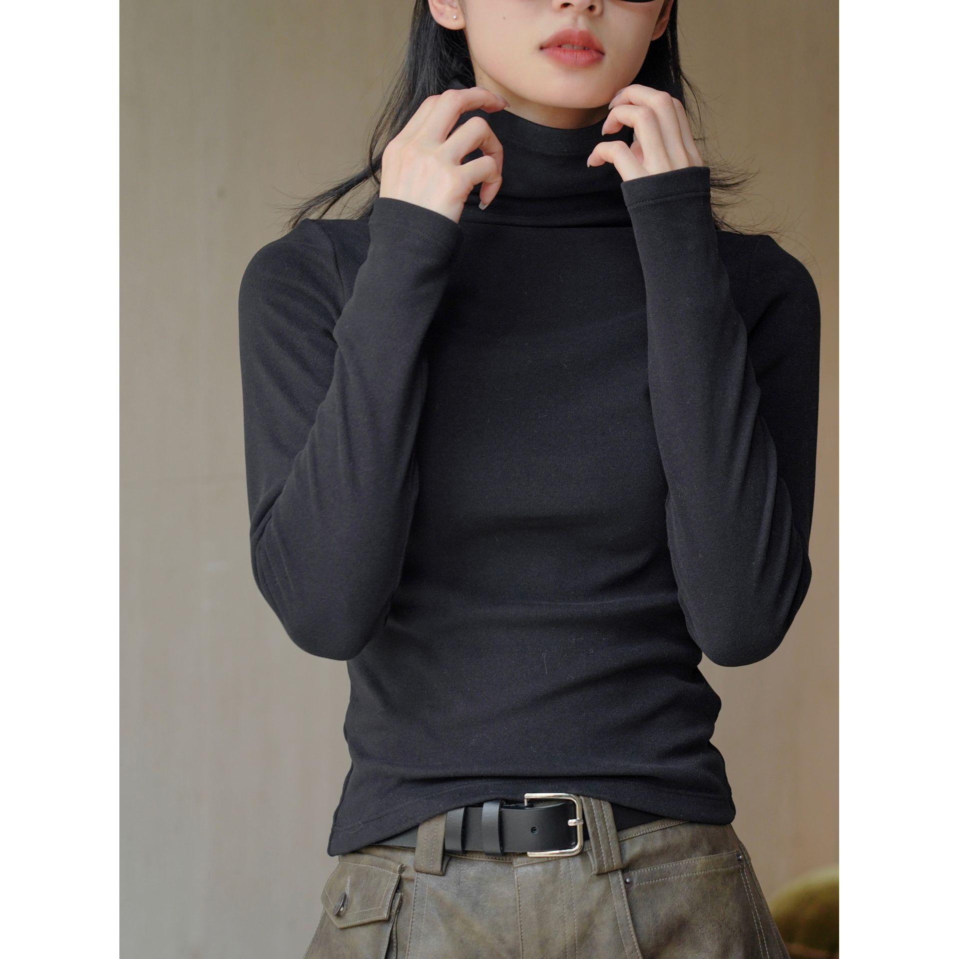 

Женская мягкая облегающая футболка с высоким воротником и длинным рукавом One Size чёрный