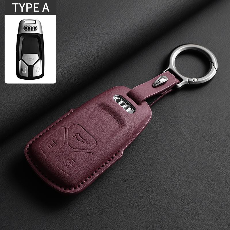 Leather Car Key Case Cover For A4L A5 Q7 TT TTS A3 A4 B9 A6 A7 4K A8 E-tron Q5 Q8 C8 D5 SQ8 Car Keychain Accessories