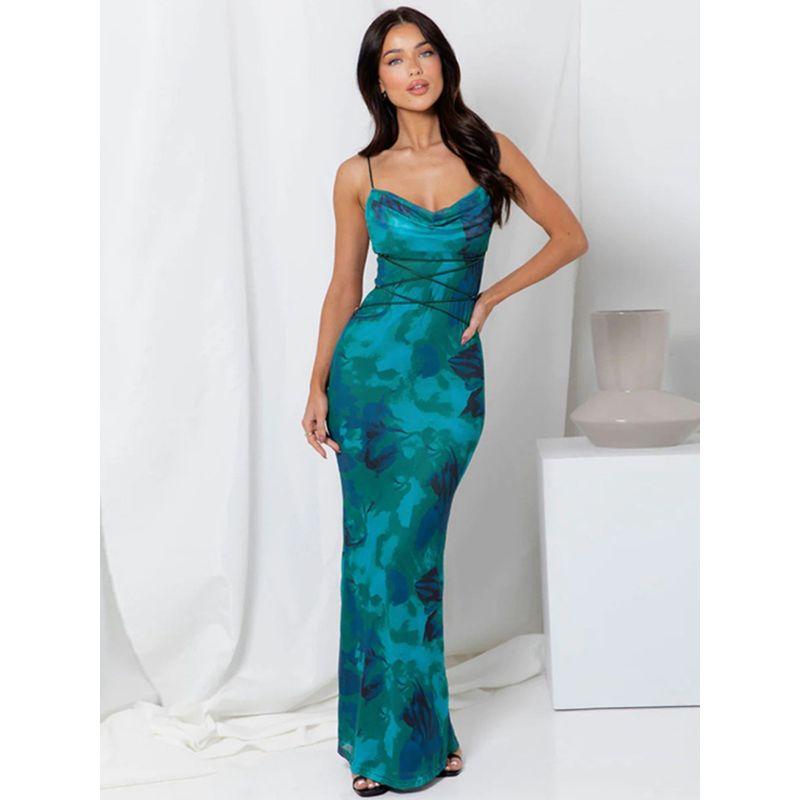 Fashion Summer Fashion off-the-Neck Floral Slim-Fitting Sexy Sexy Sling Dress Sanye Travel Seaside Dress