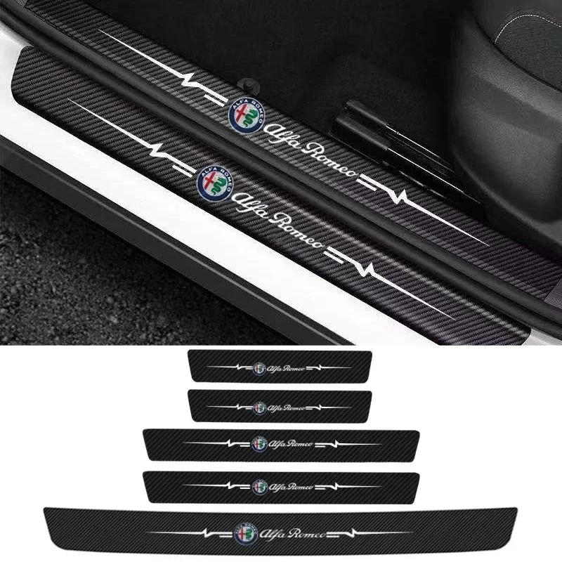 Car Door Sill Protector Sticker Carbon Fiber Rear Tail Bumper Decals for Alfa Romeo Giulia 159 147 156 4C Stelvio Giulietta Mito