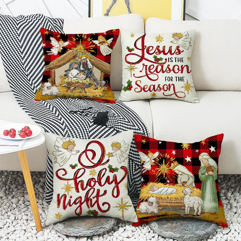Jesus Christmas Atmosphere Linen Material Digital Letter Printing Home Decoration Sofa Cushion