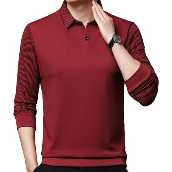 Men Fall Winter Top Fake Two-piece Pluish Lined Turn-down Collar Formal Business Style Shirt Mid-aged Men Father Office Work Clothes